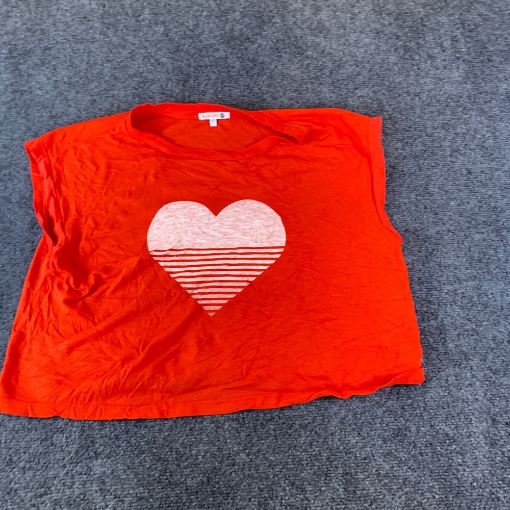 Sundry Cropped Top Womens Large Orange Good Heart Print Crew Neck Sleeveless